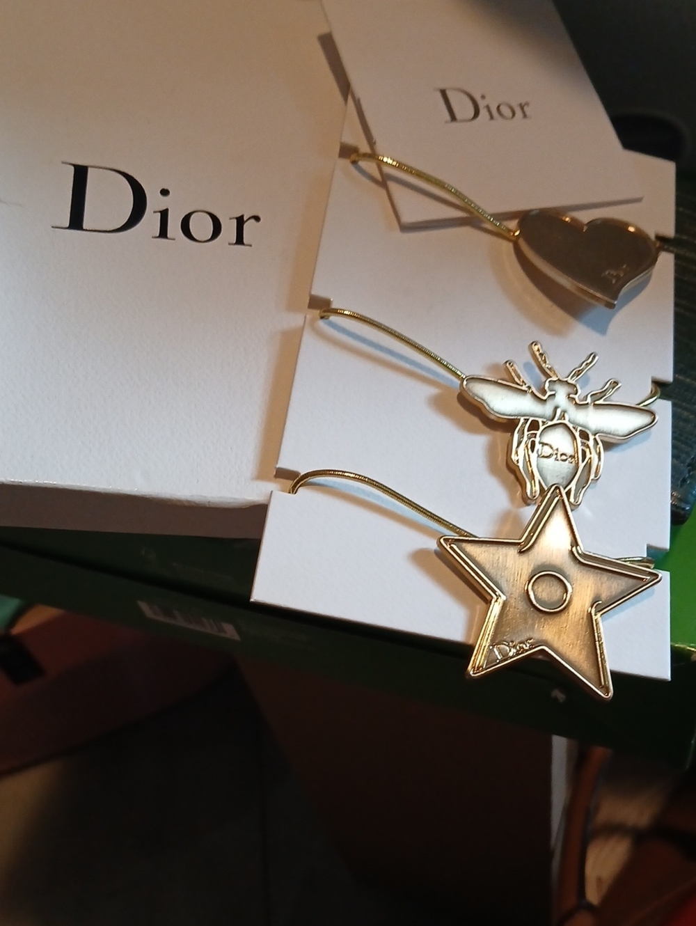 Dior Gold-Tone Charm Key & Card Holders — Star, Bee & Heart Motifs